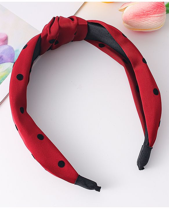 Pine Kids Free Size Hair Band Knot Detailing and Polka Print  - Red