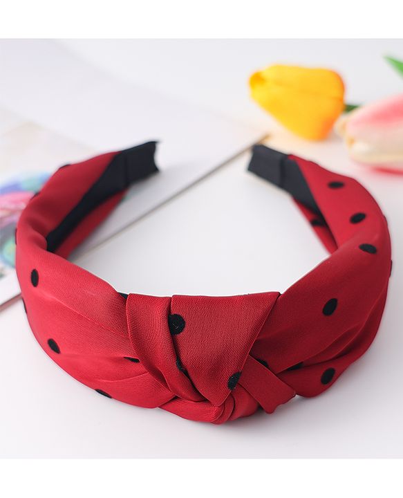 Pine Kids Free Size Hair Band Knot Detailing and Polka Print  - Red