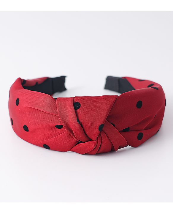 Pine Kids Free Size Hair Band Knot Detailing and Polka Print  - Red
