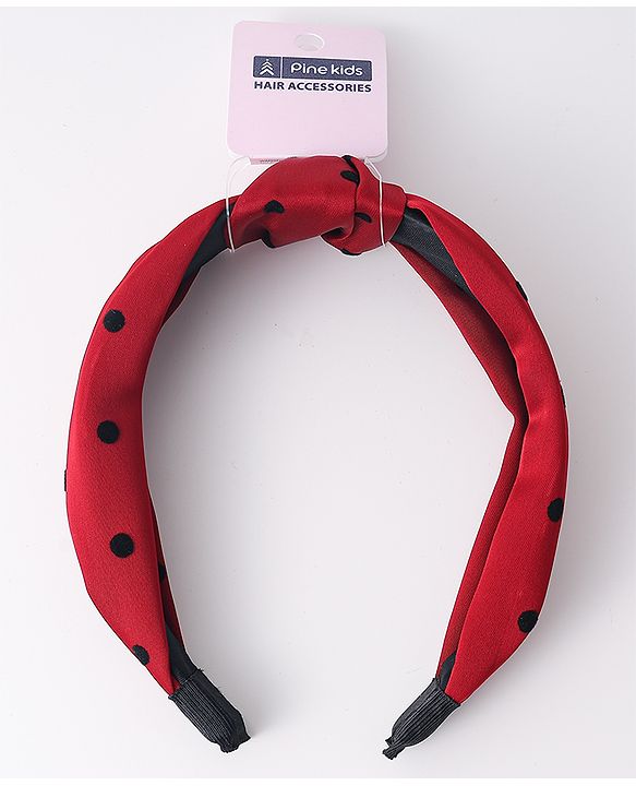 Pine Kids Free Size Hair Band Knot Detailing and Polka Print  - Red