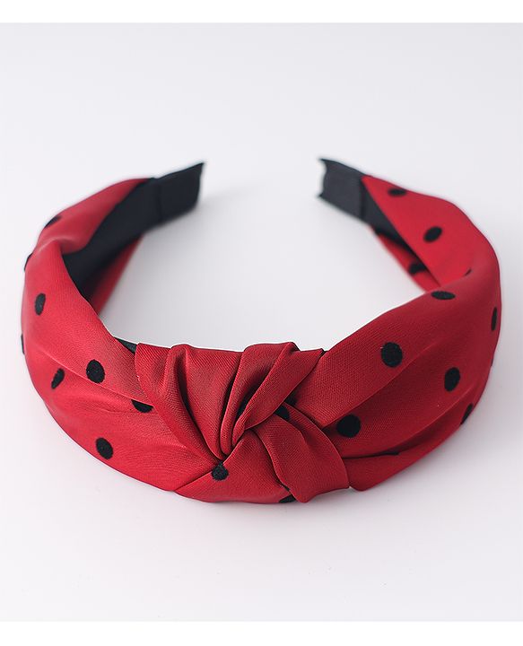 Pine Kids Free Size Hair Band Knot Detailing and Polka Print  - Red