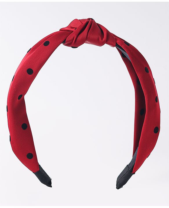 Pine Kids Free Size Hair Band Knot Detailing and Polka Print  - Red
