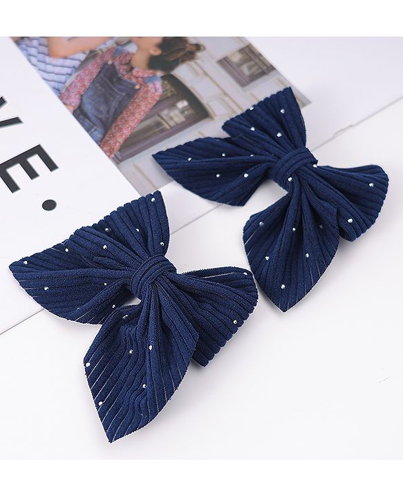 Pine Kids Free Size Bow & Butterfly Clips With Rhinestone Detailing Pack of 2 - Navy Blue