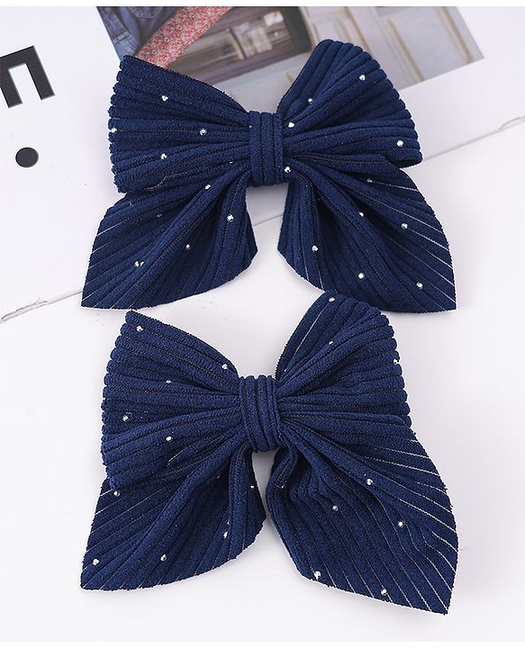 Pine Kids Free Size Bow & Butterfly Clips With Rhinestone Detailing Pack of 2 - Navy Blue
