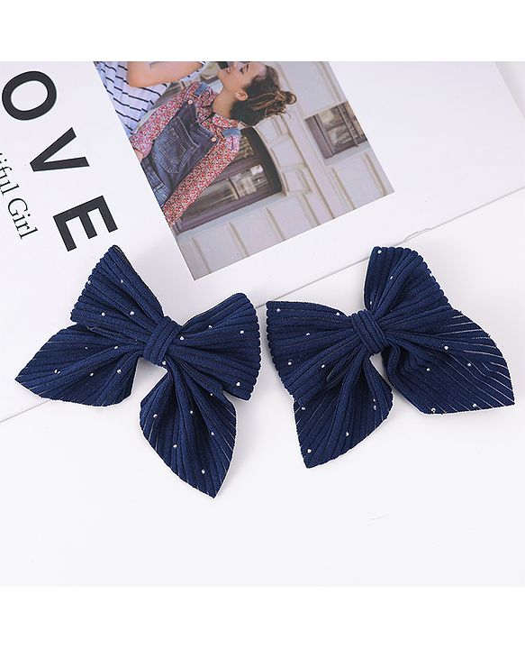 Pine Kids Free Size Bow & Butterfly Clips With Rhinestone Detailing Pack of 2 - Navy Blue