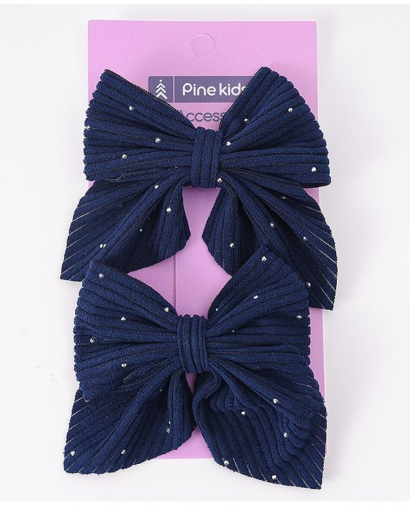 Pine Kids Free Size Bow & Butterfly Clips With Rhinestone Detailing Pack of 2 - Navy Blue