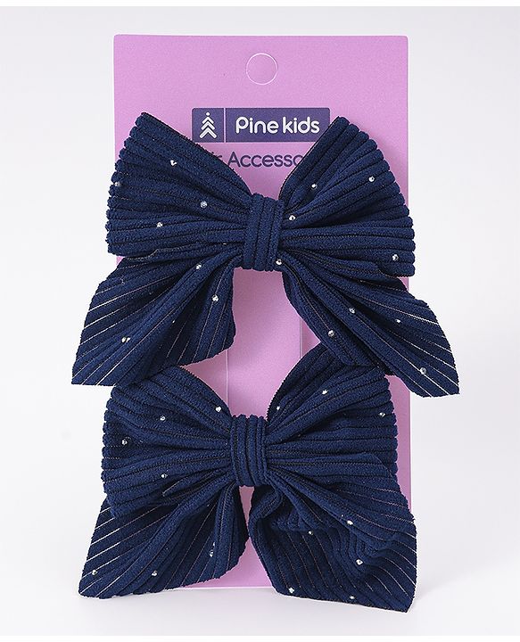 Pine Kids Free Size Bow & Butterfly Clips With Rhinestone Detailing Pack of 2 - Navy Blue