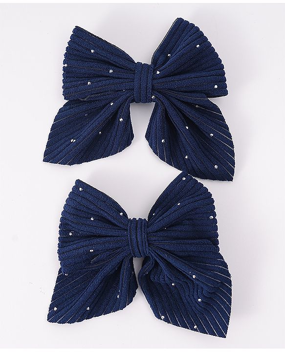 Pine Kids Free Size Bow & Butterfly Clips With Rhinestone Detailing Pack of 2 - Navy Blue