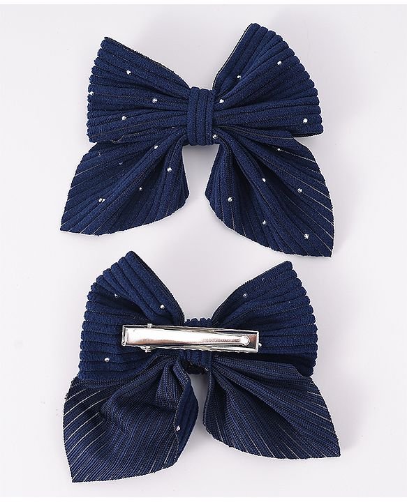 Pine Kids Free Size Bow & Butterfly Clips With Rhinestone Detailing Pack of 2 - Navy Blue