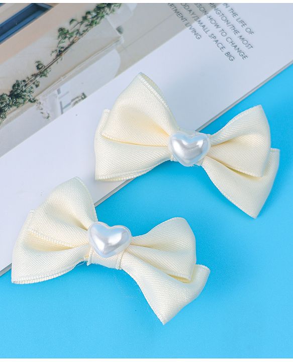 Pine Kids  Pearls Embellished Bow & Butterfly Clips Pack of 2 Free Size - Cream