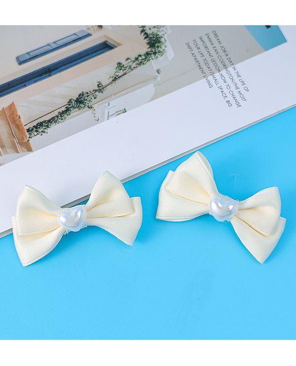 Pine Kids  Pearls Embellished Bow & Butterfly Clips Pack of 2 Free Size - Cream