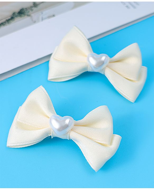 Pine Kids  Pearls Embellished Bow & Butterfly Clips Pack of 2 Free Size - Cream
