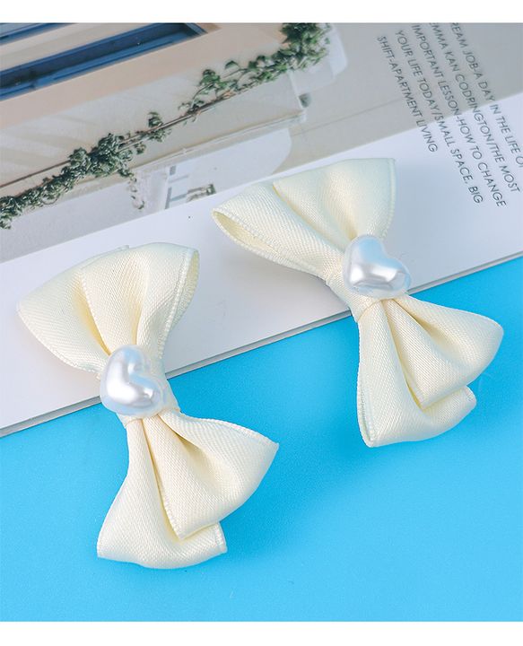 Pine Kids  Pearls Embellished Bow & Butterfly Clips Pack of 2 Free Size - Cream