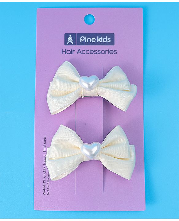 Pine Kids  Pearls Embellished Bow & Butterfly Clips Pack of 2 Free Size - Cream