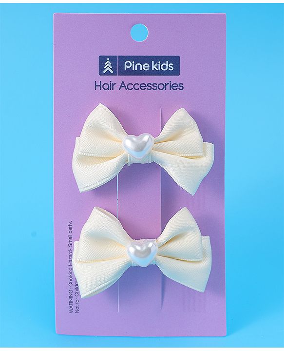 Pine Kids  Pearls Embellished Bow & Butterfly Clips Pack of 2 Free Size - Cream