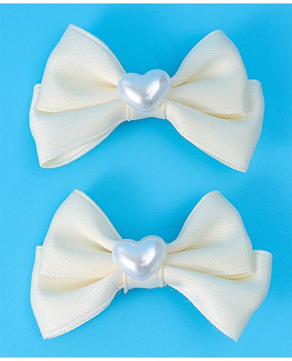 Pine Kids  Pearls Embellished Bow & Butterfly Clips Pack of 2 Free Size - Cream