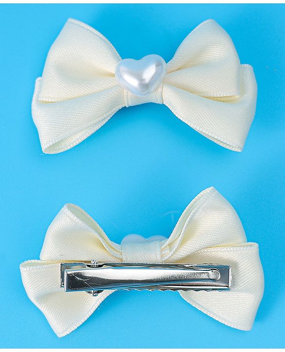 Pine Kids  Pearls Embellished Bow & Butterfly Clips Pack of 2 Free Size - Cream