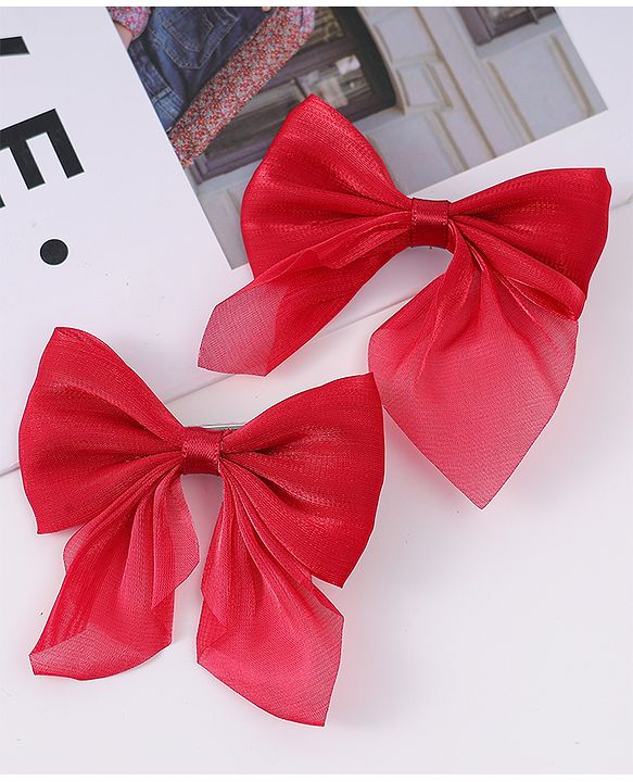 Pine Kids Free Size Bow Clips Pack of 2  - Red
