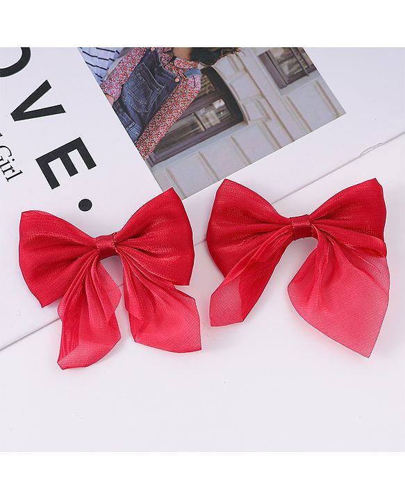 Pine Kids Free Size Bow Clips Pack of 2  - Red
