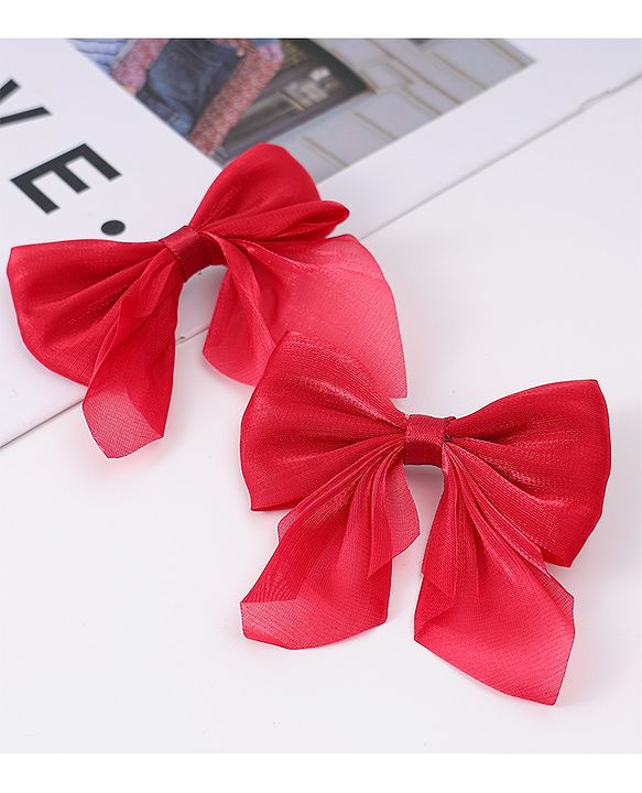 Pine Kids Free Size Bow Clips Pack of 2  - Red