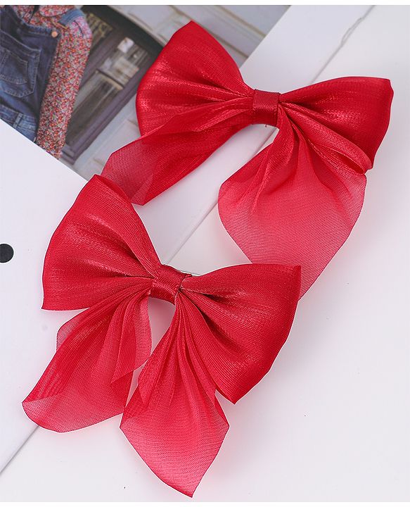 Pine Kids Free Size Bow Clips Pack of 2  - Red