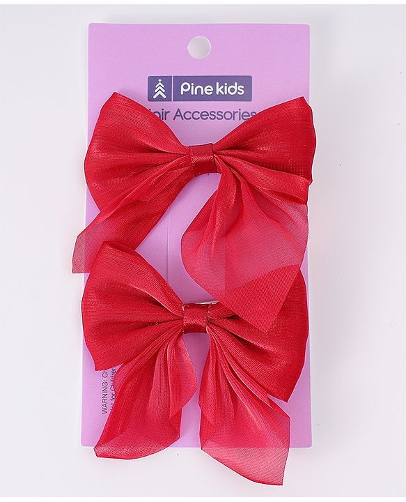 Pine Kids Free Size Bow Clips Pack of 2  - Red