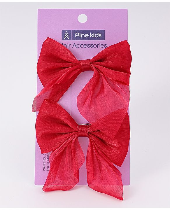 Pine Kids Free Size Bow Clips Pack of 2  - Red