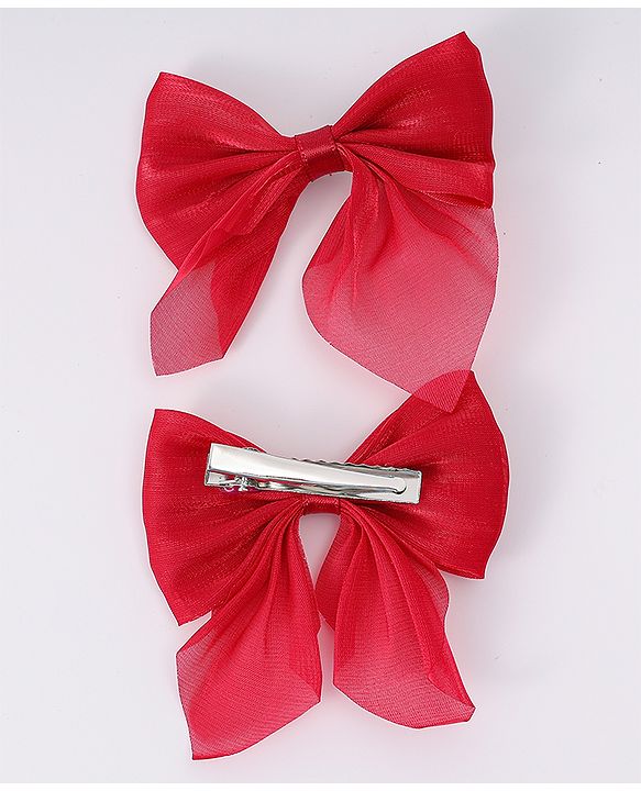 Pine Kids Free Size Bow Clips Pack of 2  - Red