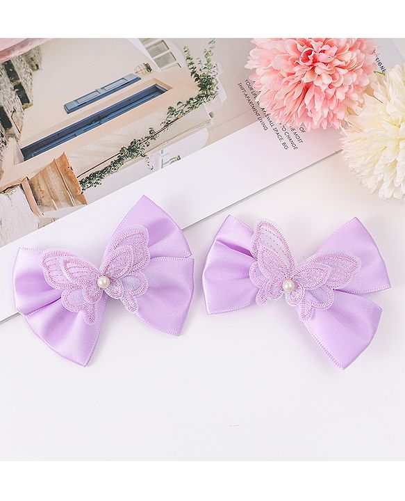 Pine Kids Bow & Butterfly Clips Pack of 2 Free Size - Lilac