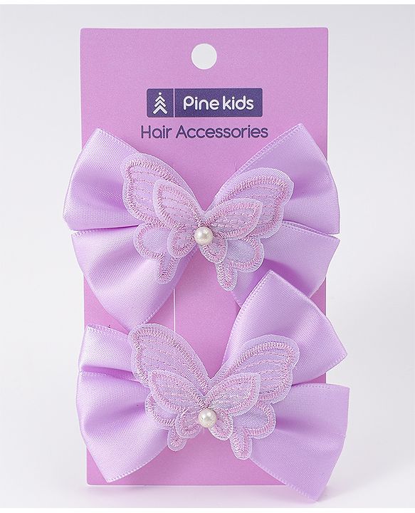 Pine Kids Bow & Butterfly Clips Pack of 2 Free Size - Lilac