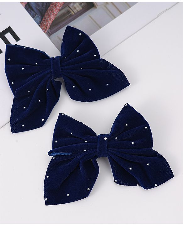 Pine Kids Bow & Butterfly Clips Pack of 2 Free Size - Navy Blue