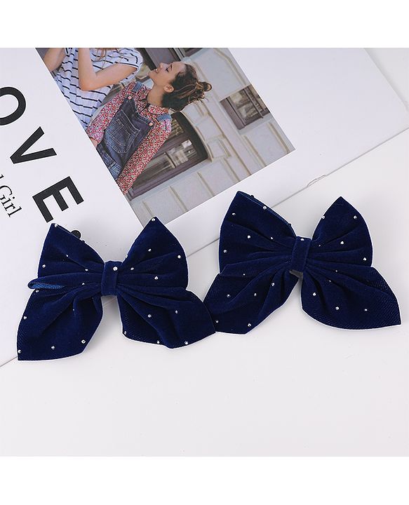 Pine Kids Bow & Butterfly Clips Pack of 2 Free Size - Navy Blue