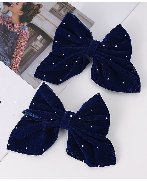 Pine Kids Bow & Butterfly Clips Pack of 2 Free Size - Navy Blue