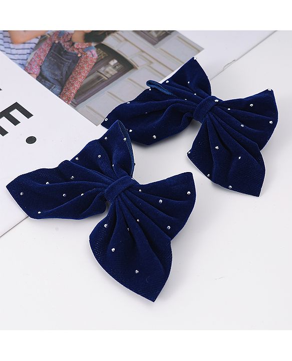 Pine Kids Bow & Butterfly Clips Pack of 2 Free Size - Navy Blue