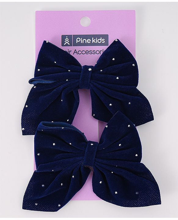 Pine Kids Bow & Butterfly Clips Pack of 2 Free Size - Navy Blue
