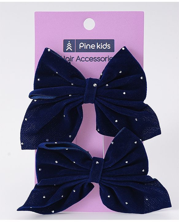 Pine Kids Bow & Butterfly Clips Pack of 2 Free Size - Navy Blue