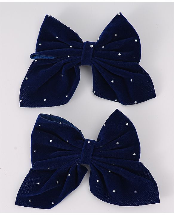 Pine Kids Bow & Butterfly Clips Pack of 2 Free Size - Navy Blue