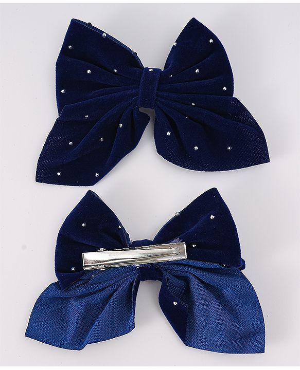 Pine Kids Bow & Butterfly Clips Pack of 2 Free Size - Navy Blue
