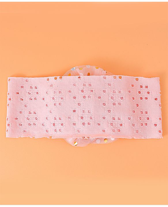 Babyhug Free Size Headband with Polka Dots Print & Floral Applique - Pink