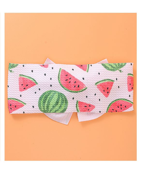 Babyhug Bow Applique Headband with Watermelon Print - White & Red
