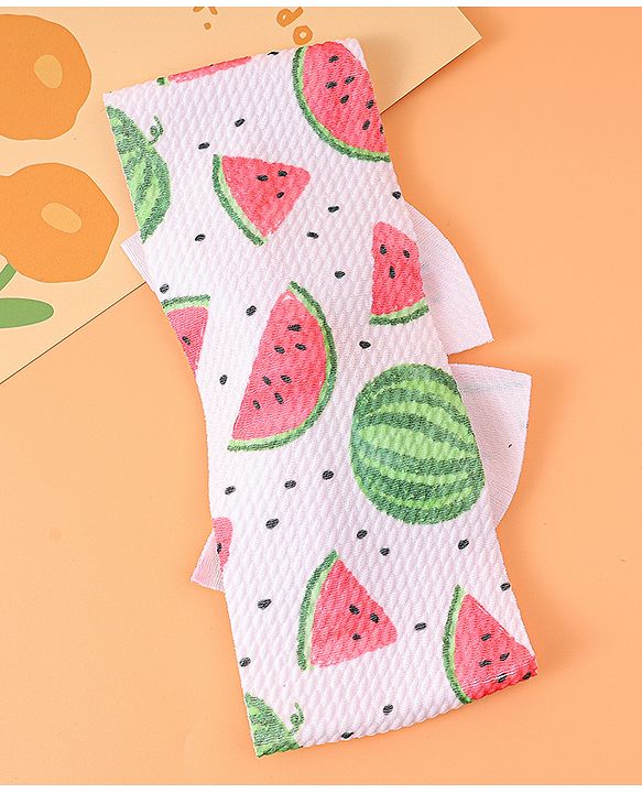 Babyhug Bow Applique Headband with Watermelon Print - White & Red