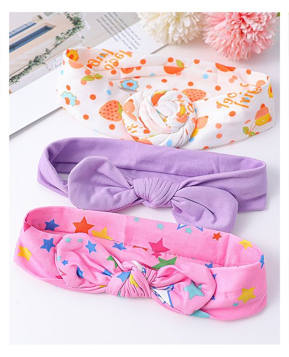 Babyhug Headbands with Knot Detailing with Fruits & Stars Print Pack of 3 - Multicolor