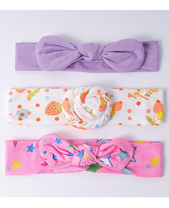 Babyhug Headbands with Knot Detailing with Fruits & Stars Print Pack of 3 - Multicolor