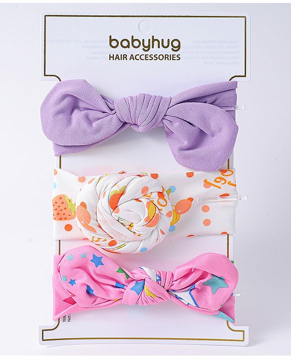 Babyhug Headbands with Knot Detailing with Fruits & Stars Print Pack of 3 - Multicolor