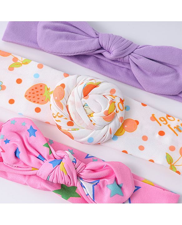 Babyhug Headbands with Knot Detailing with Fruits & Stars Print Pack of 3 - Multicolor