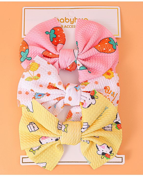 Babyhug Headbands with Bow Detailing with Animal & Fruits Print Pack of 3 - Multicolor