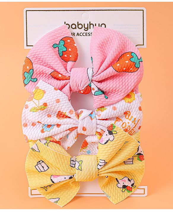 Babyhug Headbands with Bow Detailing with Animal & Fruits Print Pack of 3 - Multicolor
