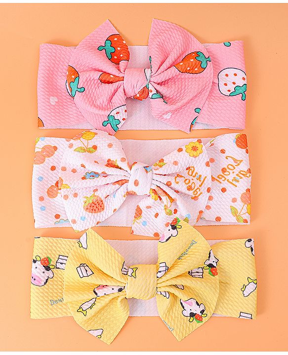 Babyhug Headbands with Bow Detailing with Animal & Fruits Print Pack of 3 - Multicolor