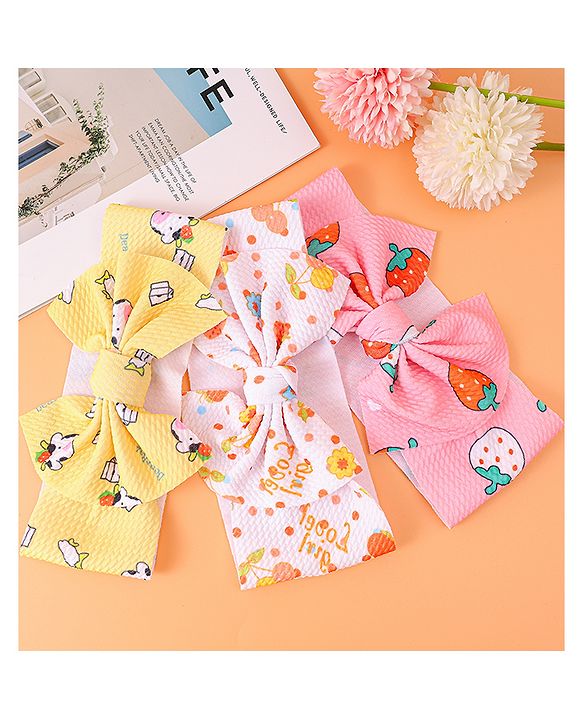 Babyhug Headbands with Bow Detailing with Animal & Fruits Print Pack of 3 - Multicolor