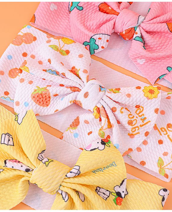 Babyhug Headbands with Bow Detailing with Animal & Fruits Print Pack of 3 - Multicolor